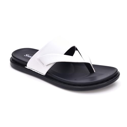 Image of Men's Solid Casual Flat Slipper, Faux Leather Slip-on V-Strap Fashion Slipper For Men
