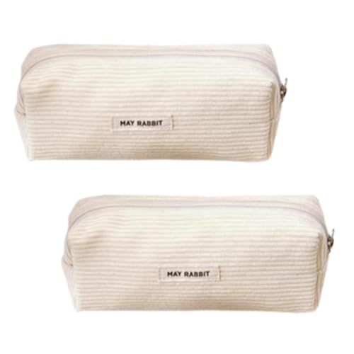 Astuccio In A Coste 2 Pezzi In Tinta Unita per Cancelleria Di Grande Capacità per Trucchi per Penne In A Organizer per Matite velluto beige