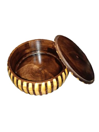 Image of natuerCRAFTS Stripped Wooden Chapati Box for Kitchen Chapati box Hot Case for Roti, Paratha, Puri, Wooden Casserole for Serveware Hot Pot Roti Dabba with Lid for Home, Kitchen (Size: 9x9x4 In), 1 Pc