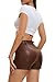 Gaiibbt Women's Khaki Faux Leather Shorts High Waist Zip Pocket Fashion Shorts for Streetwear & Office Looks L