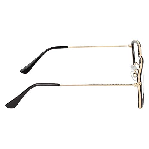 Image of Roshfort Men Women Square Eyewear Spectacles Frame Transparent Lens Light Weight Alloy Metal Eyeglass (C-4, Gold-Black)