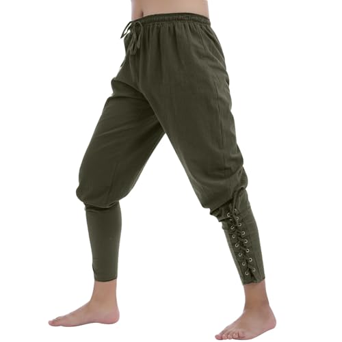 ZDSUHYIW Pantalones medievales largos para hombre, pantalones de lino góticos, steampunk, victoriano, Halloween, carnaval, cosplay, transpirables, pantalones de tiempo libre, retro, piratas, con