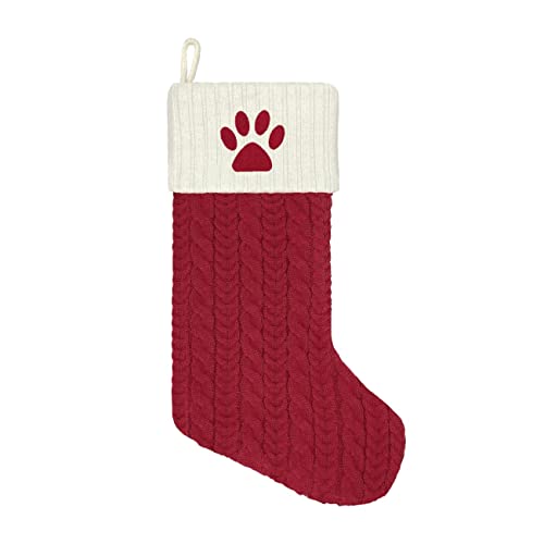 St. Nicholas Square Paw Print Christmas Stocking - Large, Red, Knee-High, One Size, Adult, Unisex, 1 Count
