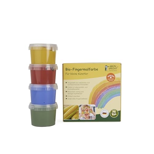 Gr&uuml;nspecht Bio-Fingermalfarbe, Fingerfarben Set f&uuml;r Kinder, 4 Farben aus nat&uuml;rlichen Rohstoffen, cremig, gelb, rot, gr&uuml;n, blau (691-00)