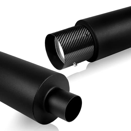 HK5Universal 4" N1 Carbon Fiber Tip Black Stainless Steel Weld-On Exhaust Muffler 2.5" Inlet