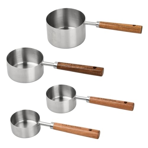 4 Cuillères et Tasses à Mesurer en Cuivre Acier Inoxydable, Cuillere Doseuse avec Manche en Bois, Cuisine Mesure Cup Poli Miroir pour Pâtisserie Cuisson...