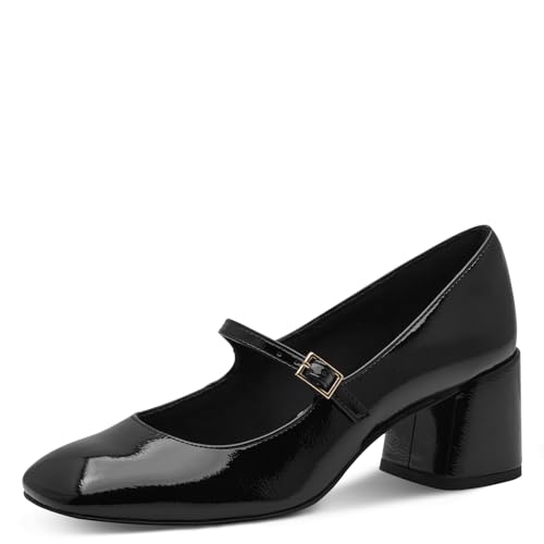 MARCO TOZZI Damen Mary Janes mit Riemen mit Blockabsatz, Schwarz (Black patent), 39 EU