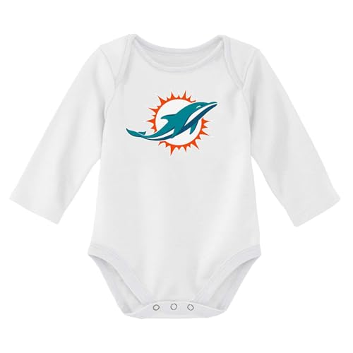 Outerstuff NFL Newborn & Infants 0-24 Months Official Primary Logo Long Sleeve Creeper Bodysuit Romper (Miami Dolphins - White, 3/6 Months)