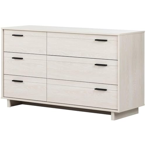 South Shore Fynn 6-Drawer Double Dresser, Winter Oak with Metal Handles