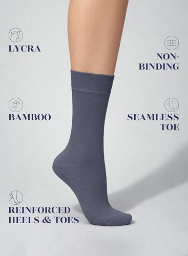 Image of Hugh Ugoli Women's Thin Soft Rayon Derived from Bamboo Crew Socks for Dress, Trouser, Seamless Toe & Non-Binding, 5-8 /9-11