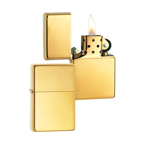 Image of Zippo Windproof Lighter - Vintage Model - High Polish Brass Finish in Gold - Refillable - Reusable - Windproof Design - Gift Box - Made in USA