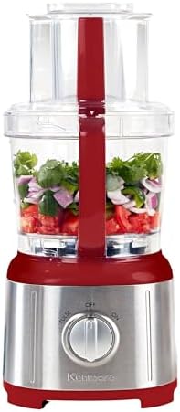 Kenmore 11 Cup Food Processor - Vegetable & Fruit Salad Cutter, Multifunctional, Chopper, Clicer, Mincer, Puree, Grater, Blades, Shredder, Compact Stainless Steel Kitchen Appliances, 500 W Red
