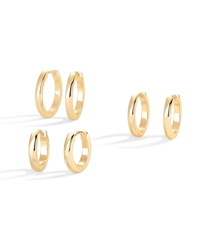 Image of PAVOI Gold Huggie Earrings for Women, 14K Gold Plated CZ Set of 3