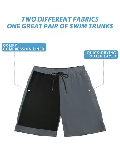 Buauty Mens Swim Trunks with Compression Liner 5 Inch Inseam Quick Dry Swim Shorts Mens Swimsuit Board Shorts with Pockets