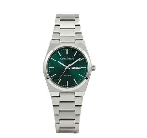 celegance Reloj Hombre Acero Inoxidable, Cuarzo, Resistente al Agua, Manecillas Luminosas, Estilo Lujoso, Caja Redonda Cómodo, Esfera Redonda de 40mm, Incluye Kit de Ajuste de Correa (Verde) celegance Reloj Hombre Acero Inoxidable, Cuarzo, Resistente al Agua, Manecillas Luminosas, Estilo Lujoso, Caja Redonda Cómodo, Esfera Redonda de 40mm, Incluye Kit de Ajuste de Correa (Verde)