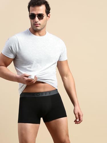 Image of KOFFY Men's Stretchable Cotton Lycra Long Trunk with C-Type Front Open | Wrinkle-Free | Ultra-Soft Elastic