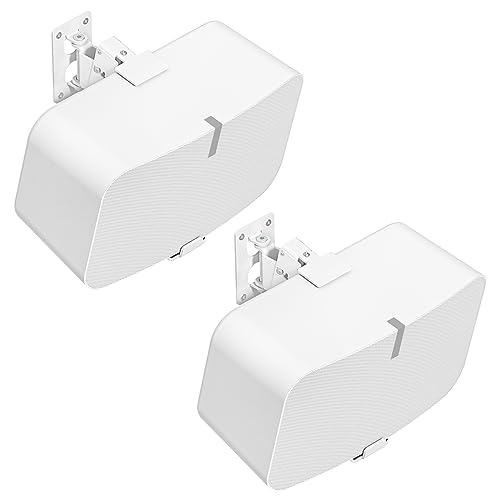 Yibracki Pair of Heavy Duty Speaker Wall Mounts for Sonos 5 Mount & Sonos Play 5 Mount - Tilt & Swivel Adjustable Speaker Mounts for Sonos Play 5 Gen 2 Wall Mounting Bracket, White