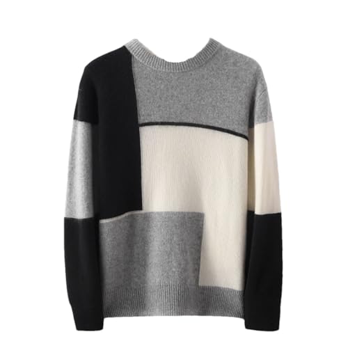 Disimlarl Men Wool Patchwork Sweater Crewneck Splicing Contrasting Colors Knit Pullover Jumper