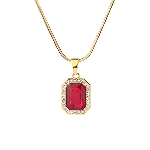 Chaîne Hip Hop MOCHAMIK plaquée or 14K avec pendentif rubis carré glacé d'exception