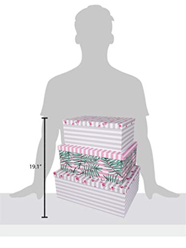 Slpr Decorative Cardboard Pretty Storage Boxes With Lids For Home Décor - Set Of 3: Pink Flamingo Paperboard Nesting Gift Boxes, Palm Leaves Large Picture Boxes For Photo Storage And Keepsakes #TOP4