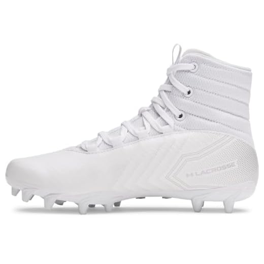 Under Armour Unisex Highlight JR Lacrosse Cleats, (100) White/White/Metallic Silver, 2, US