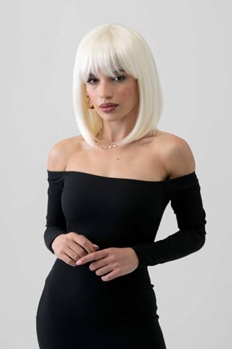 Perruque blonde platine résistante à la chaleur pour un lissage parfait #1001