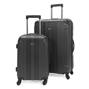Kenneth Cole REACTION Out of Bounds Lightweight Hardshell 4-Wheel Spinner Luggage, Charcoal, 2-Piece Set (20″ & 28″)