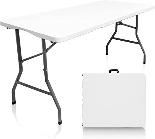 HiEthan 5FT Fold in Half Folding Table 330Lbs Heavy Duty Portable Plastic Table with Built-in Handle Indoor Outdoor Utility Desk for Picnic Party Camping(5ft)