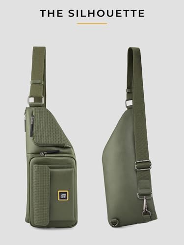 Image of EUME Kinetic Fanny Sling Bag | Waist Bag for Men & Women | Crossbody Waist Pouch with Zippered Compartments & Adjustable Strap | Olive Green
