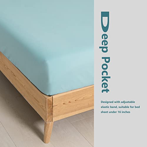 Minipanda Twin Size Fitted Sheet Only With Bed Sheets Holder Straps For Corners, Keep Sheets From Coming Off - Ultra Soft - Microfiber Sheets (Lake Blue, Twin) #TOP4