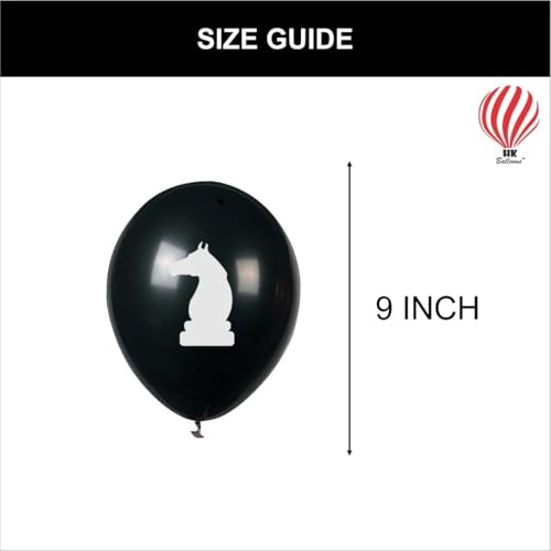 Image of HK Balloons Chess Theme Black & White Balloons Set for Kids Birthday Party Decoration | Chess Themed Latex Balloons Kit for Boys & Girls | Helium Supported Party Supplies | 60 Pcs