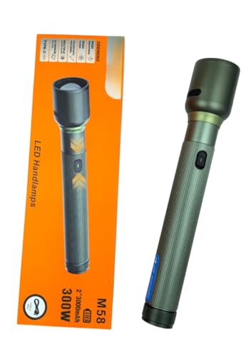Image of RL-M58 300W LED Flashlight Torch | High Power Super Bright Light | Zoomable Focus | Type-C Rechargeable for Camping Hiking