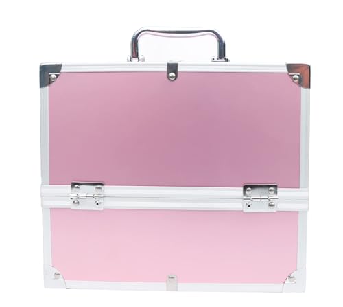 Image of Adson Professional Beauty Make Up Cosmetic Vanity Box /Case 4 Trays with Mirror (Plain Light Rose Pink)