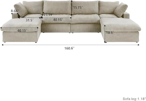 Image of JACH U-Shaped Cloud Sectional Couch for Living Room, Modular Convertible Sectional Couch, Sofa Cushion Covers Removable, Comfy Sofas with Chaise Ottomans for Apartment, Office (Khaki)