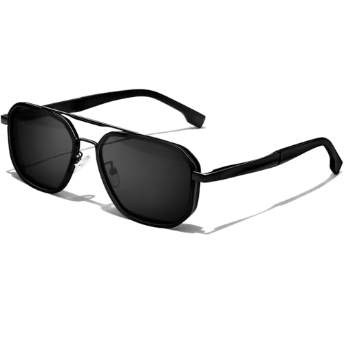 KANASTAL Metal Frame Sunglasses for Men Polarized Sun Glasses Military Goggles Trendy Large Shades for Mens Big Sunglass Driving Fishing Outdoors UV400 Protection(Matte Black Frame Gray)