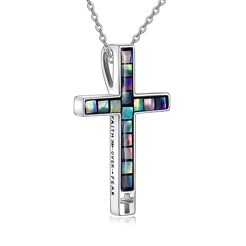 CRMAD Religious Cross Necklace for Women Sterling Silver Faith over Fear Cross Pendant Jewelry Gifts(cross)