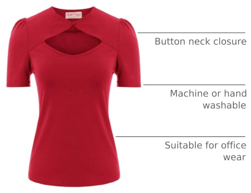 Image of Belle Poque Women's Hollowed-Out Tops 1950s Retro Vintage Short Sleeve Cotton Blouse