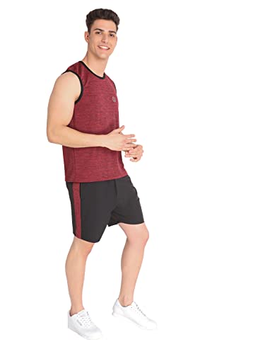Image of CHKOKKO Men Polyester Printed Gym Co-Ord Sets Sleeveless Tank Top With Shorts