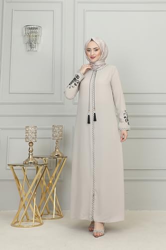Women's Embroidered Sleeves Abaya and Embroidered On The Side of The Zipper Long Sleeve Floor Length Turkish Fashion