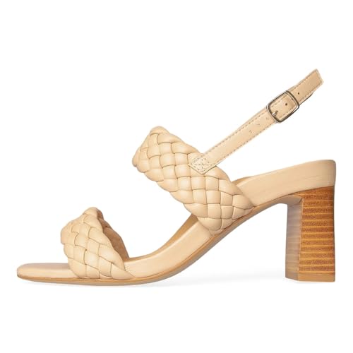 miss left Women Braided Wide Strap Open Toe Slingback Sandals Stacked Chunky High Heel Backtrap Buckle Summer Dress Shoes Size 4-16 US2