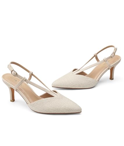 Image of Slingback Kitten Heels for Women Closed Pointed Toe Pumps Dress Shoes with Buckle Strap Comfortable Slip On Sandal Heels for Work Party Wedding