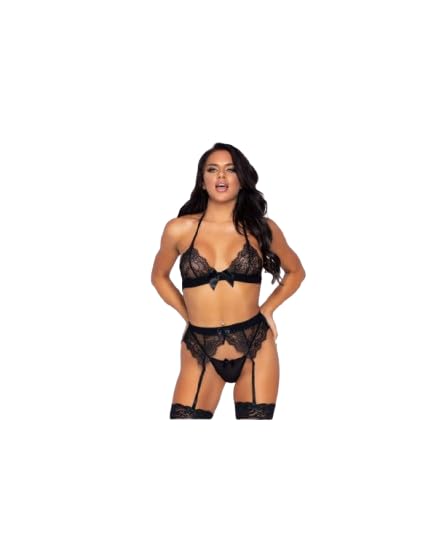 urge Parisian Temptation Lace Lingerie Set for Women | Floral Lace Bra & Matching Bottom | Soft, Lightweight & Comfortable Innerwear_XXL Black-picture-13