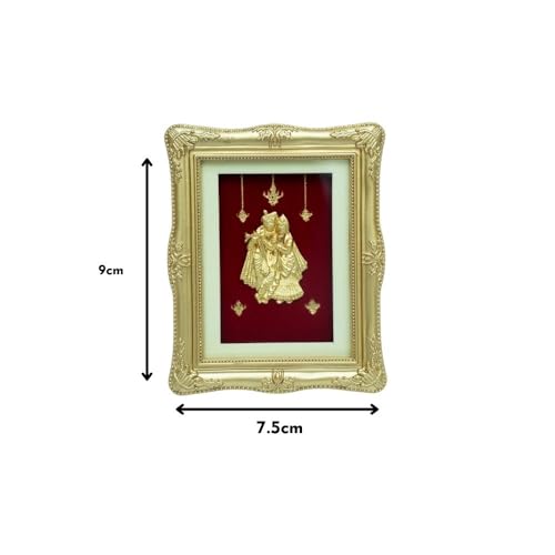 Image of Radha Krishna 24kt Gold Foil Decorative Table Top | Divine Love Artwork for Home, Office & Temple | Spiritual Gift for Housewarming, Festivals, Marriage & Religious Events (7.5 cm x 9 cm)