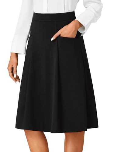 Rooscier Women's High Waist Pleated Flared A Line Elegant Midi Skirt with Pockets3