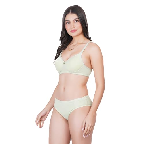 Image of Non Padded Bra Panty Set - Made of Pure Cotton Full Coverage Non Wired Seamless Pushup Soft Cup for T-Shirt Saree Dress Sports Garment for Daily Use Everyday