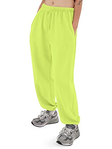 Hat and Beyond Womens Oversized Fit Sweatpants with Pockets Comfy Lightweight Soft Active Lounge (3X-Large, Neon Lime)