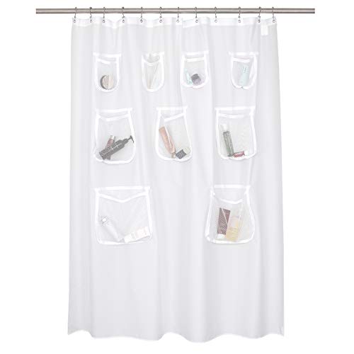 N&Y HOME Fabric Shower Curtain or Liner with Pockets, White, 71x72 |…