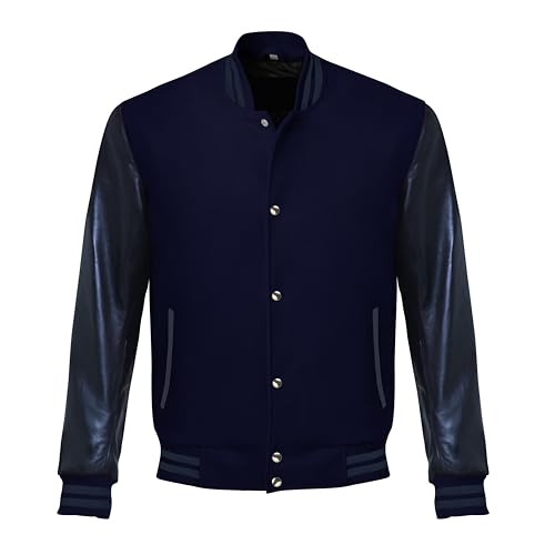 Image of Red And Black Letterman Jacket Men - Mens Black Varsity Letterman High School Baseball Bomber Jacket