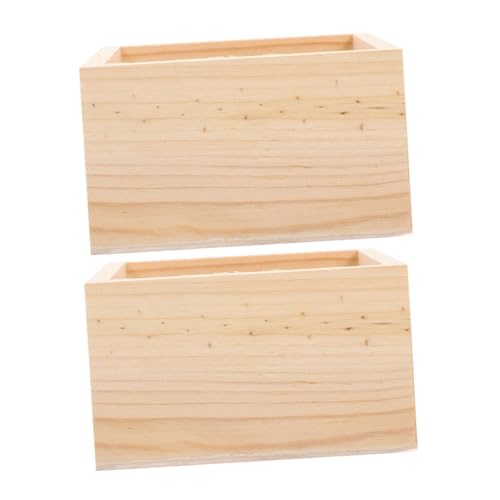 iplusmile 2個 未完成木製収納ボックス 卓上用クラフトオーガナイザー フタなしデスクトップ整理箱 多用途ファームハウス風木箱 コンパクト収