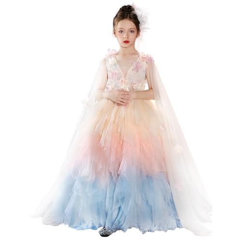 Pageant Dresses for Girl Chiffon Sleeveless Handmade Trailing 3D Anti Floral Evening Gown